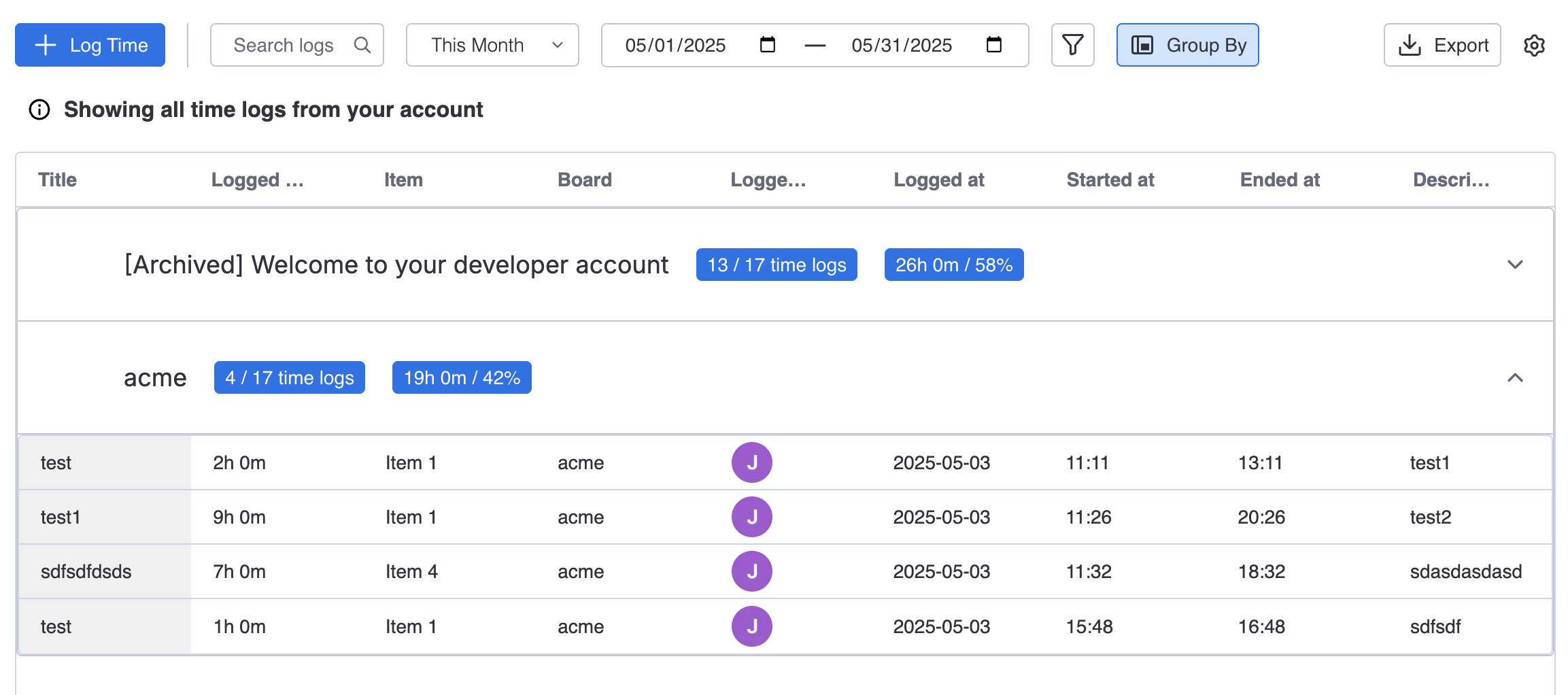 TimeVibe Group Time by Column