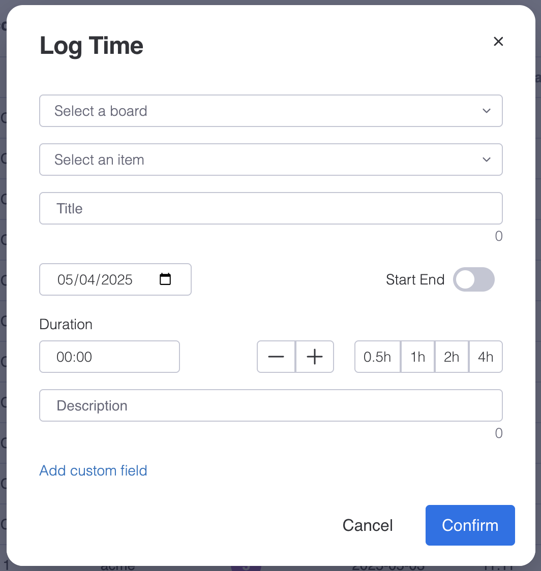 TimeVibe Log Time Interface